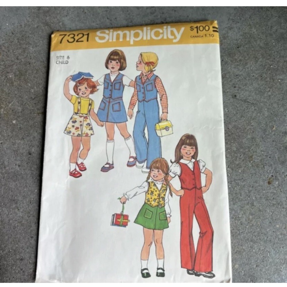 Vintage 70s Simplicity 7321 Sewing Pattern Childs Vest Skirt Pants Size 6